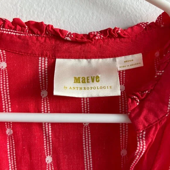 Maeve by Anthropologie Red Ruffle Wide Sleeve Top, Size Medium - Picture 4 of 6